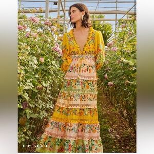 FARM Rio Mixed Delicate Flowers Long Sleeve Maxi Dress NWT size medium